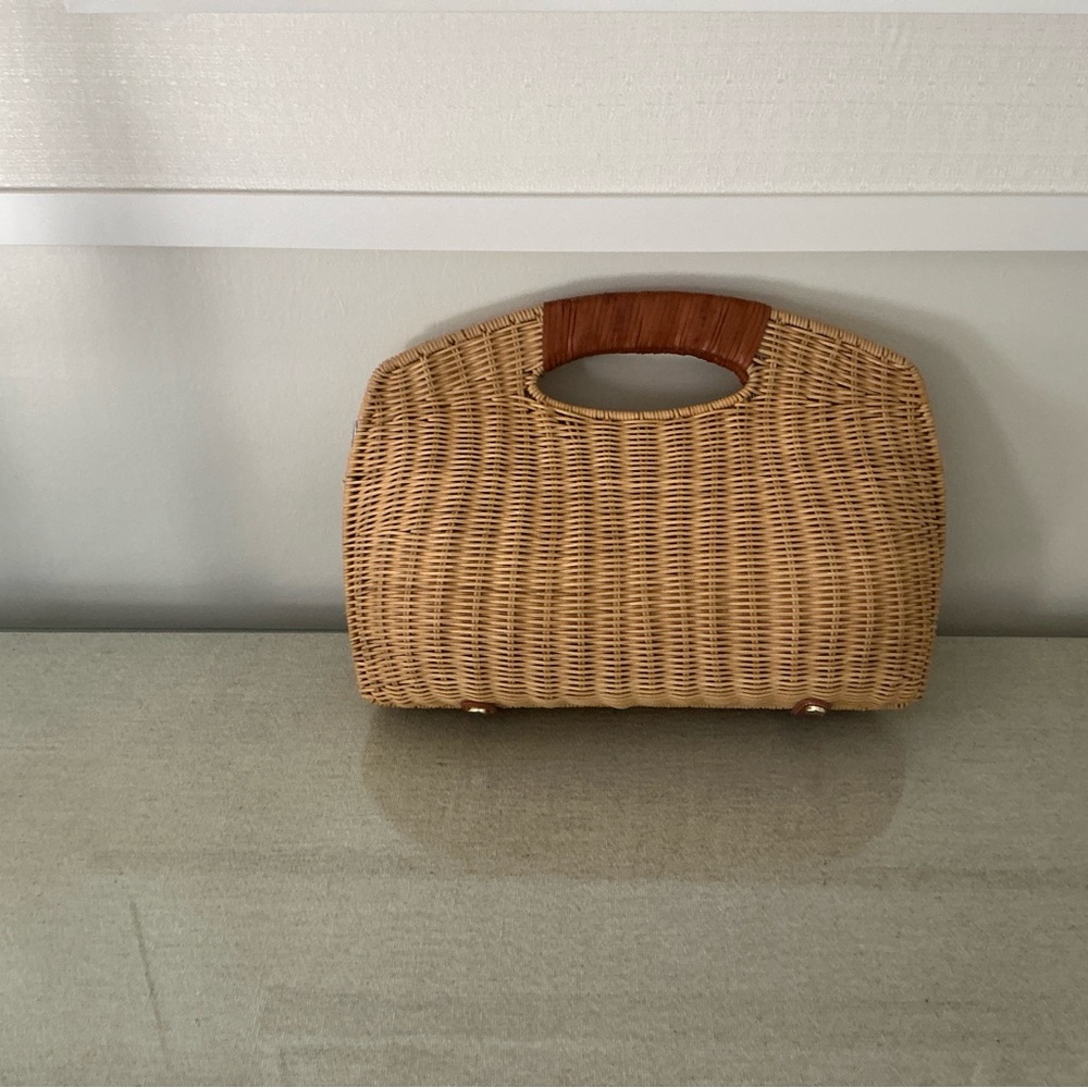 J. McLaughlin Wicker Straw Handbag with Leather Handle